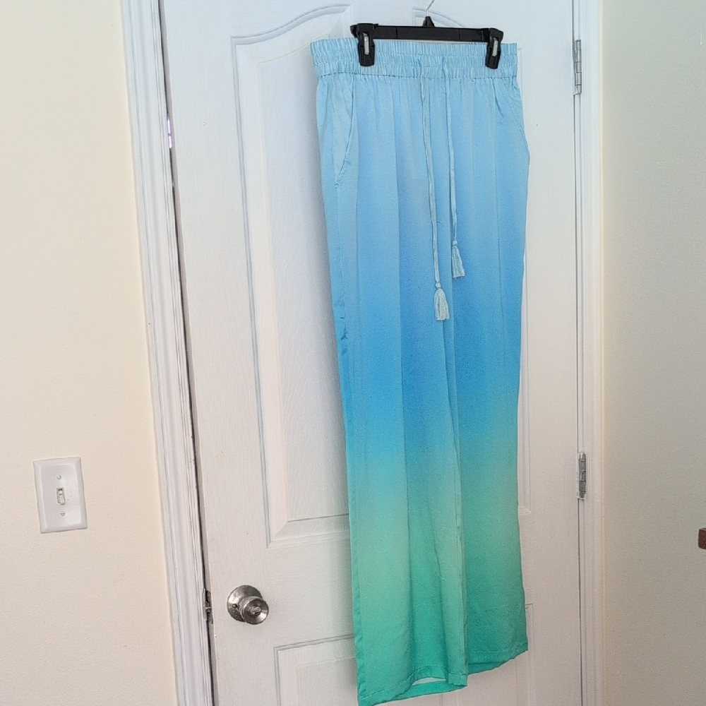 Badgley Mischka Blue and Green Ombre Straight Leg Pants